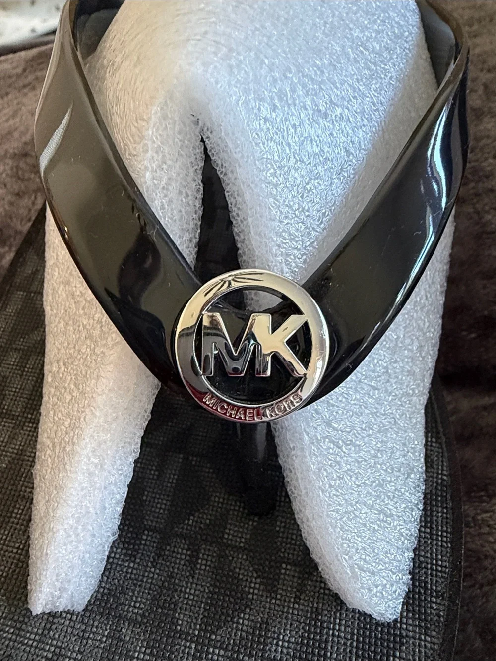 Michael Kors Black MK Logo Wedge Flip Flops
